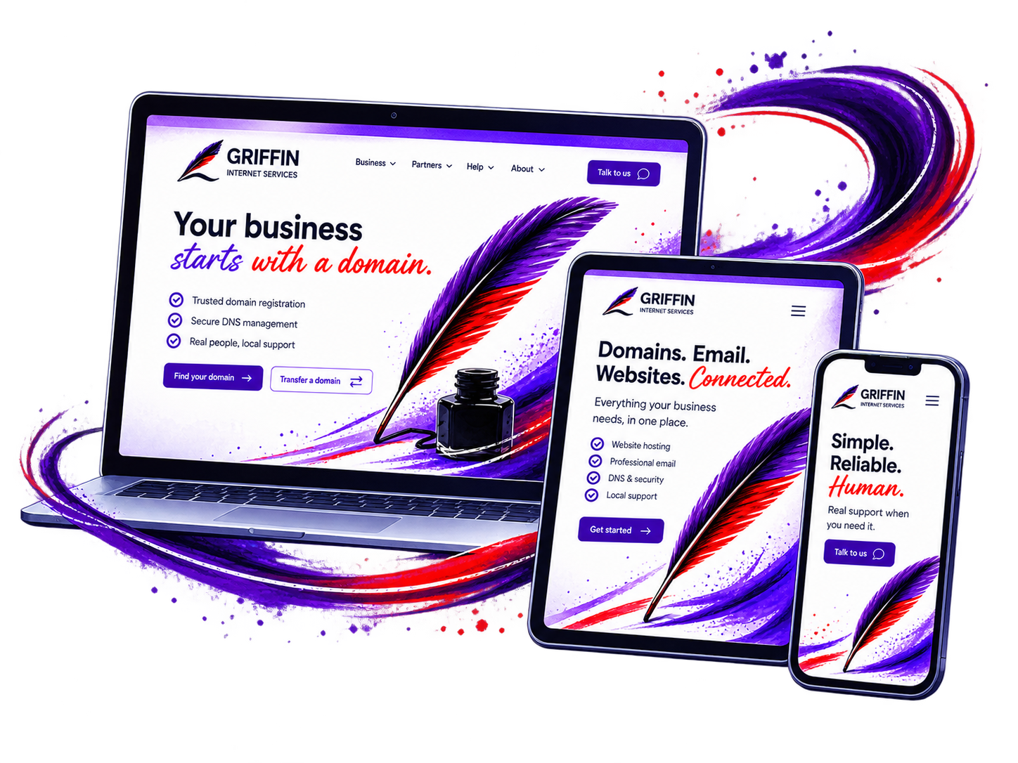 Responsive business website connected to a domain