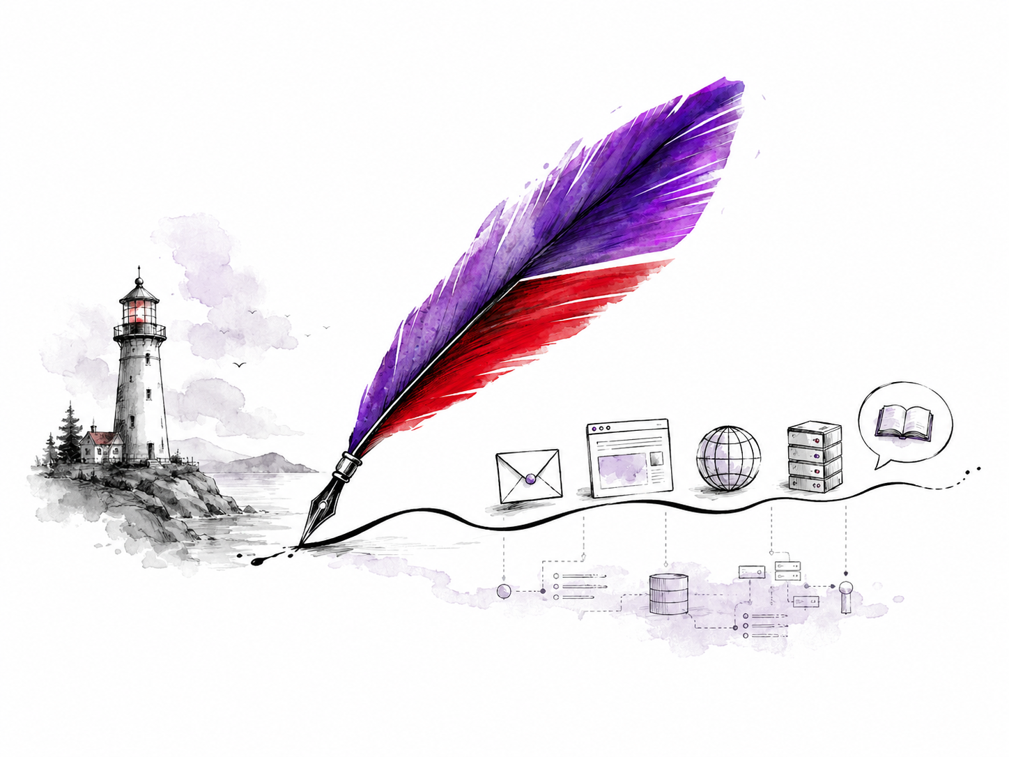 A Griffin quill connecting a lighthouse with the digital world