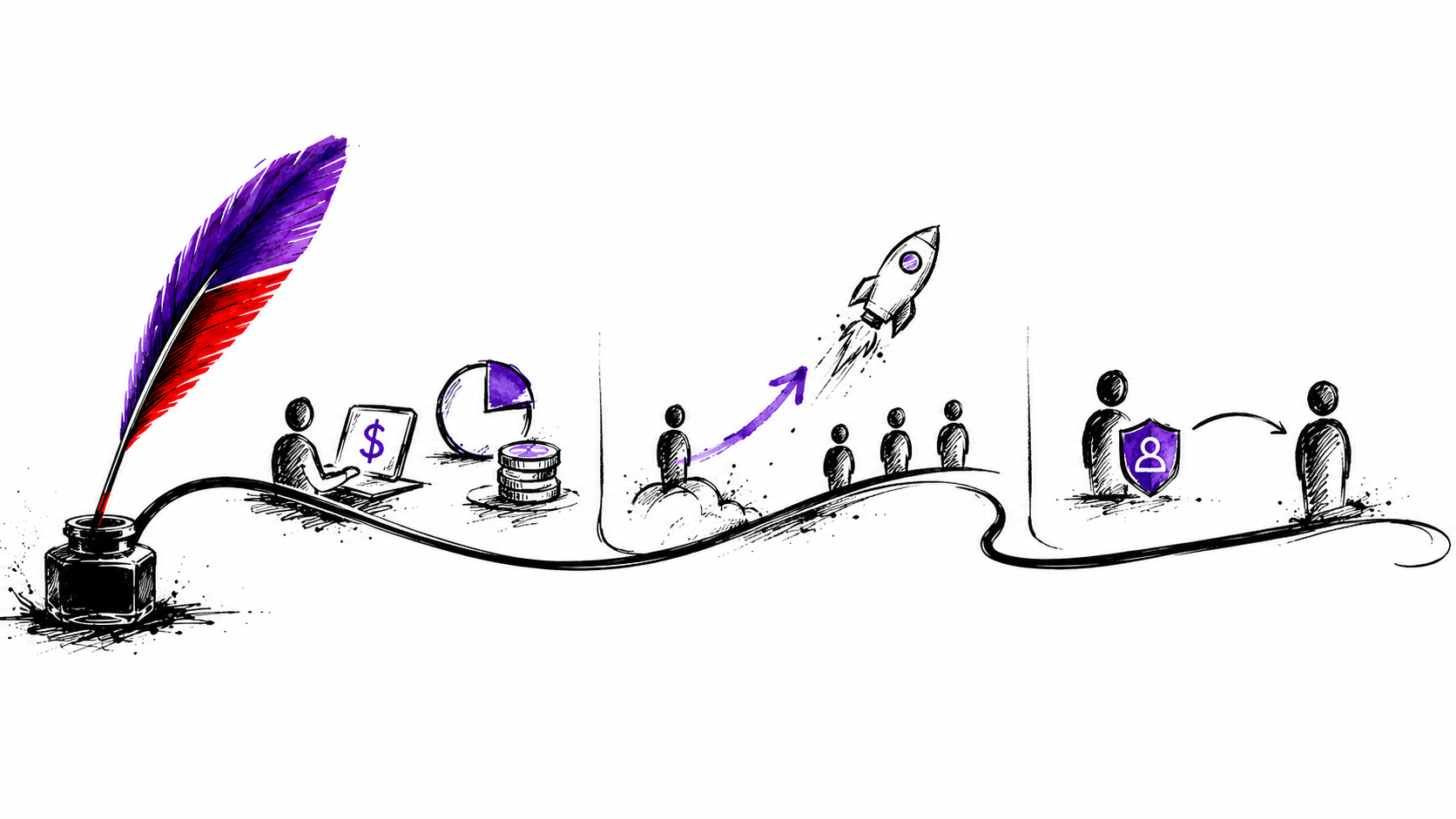 A Griffin quill showing a business journey from ideas to growth