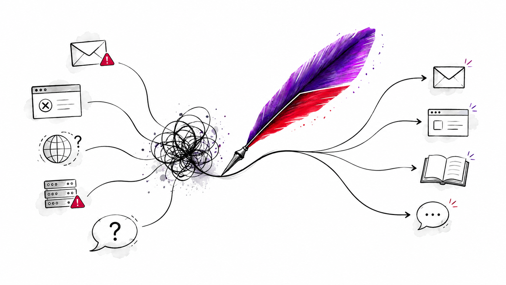 A Griffin quill tracing a tangled problem toward clearer Help paths