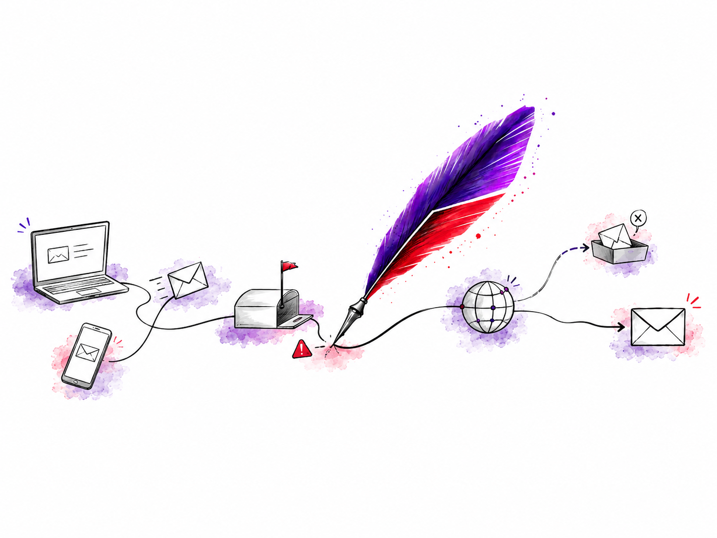 Email route with a warning point before reconnection