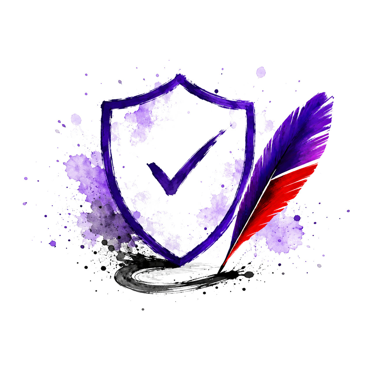 A Griffin feather with a shield representing a considered email Help route